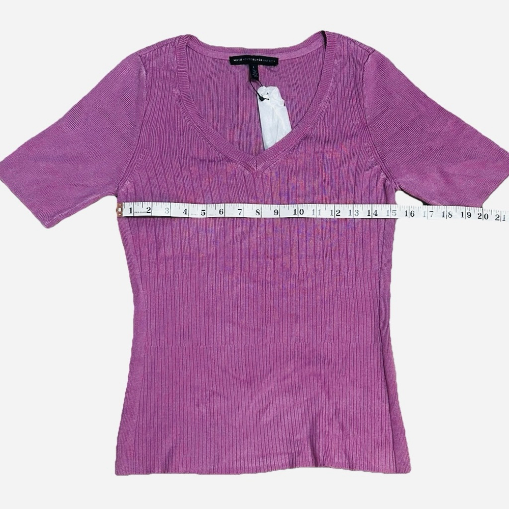 Women's White House Black Market Ribbed V-Neck Top Pink L - Picture 3 of 6